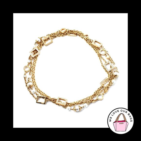 New RARE $178 COACH 64" Long Pave Crystal Stone Pearl Wrap Station Necklace - Picture 1 of 1
